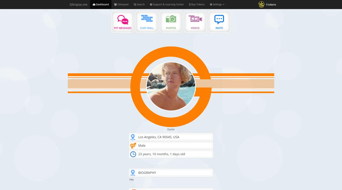 Glimpse.me profile page on desktop